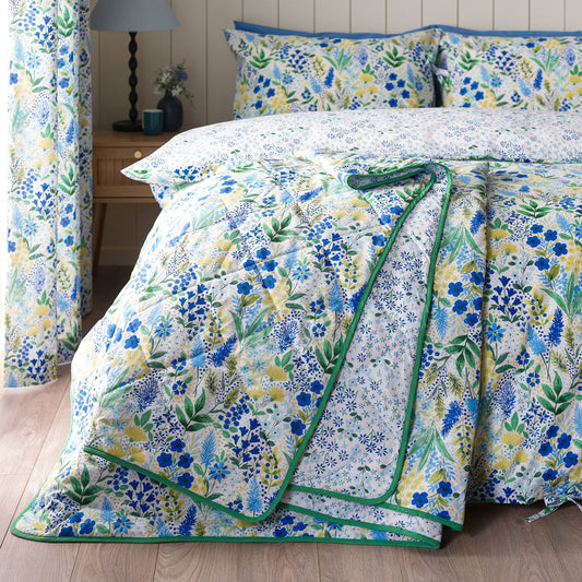 Catherine Lansfield Tilly Blue Floral Fully Reversible Bedspread