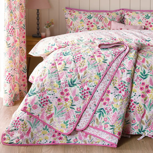 Catherine Lansfield Tilly Pink Floral Fully Reversible Bedspread