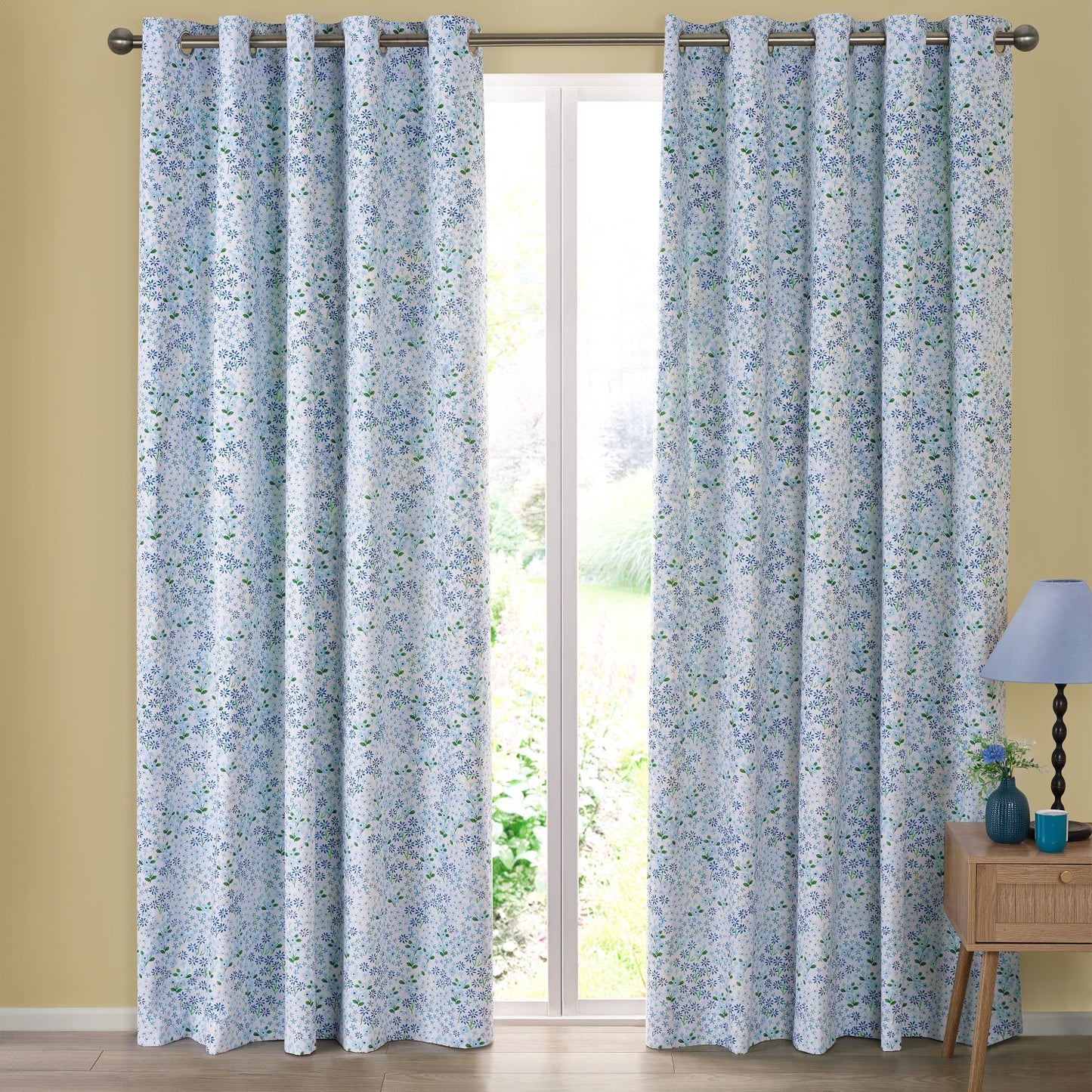 Catherine Lansfield Tilly Blue Floral Fully Reversible Eyelet Curtains