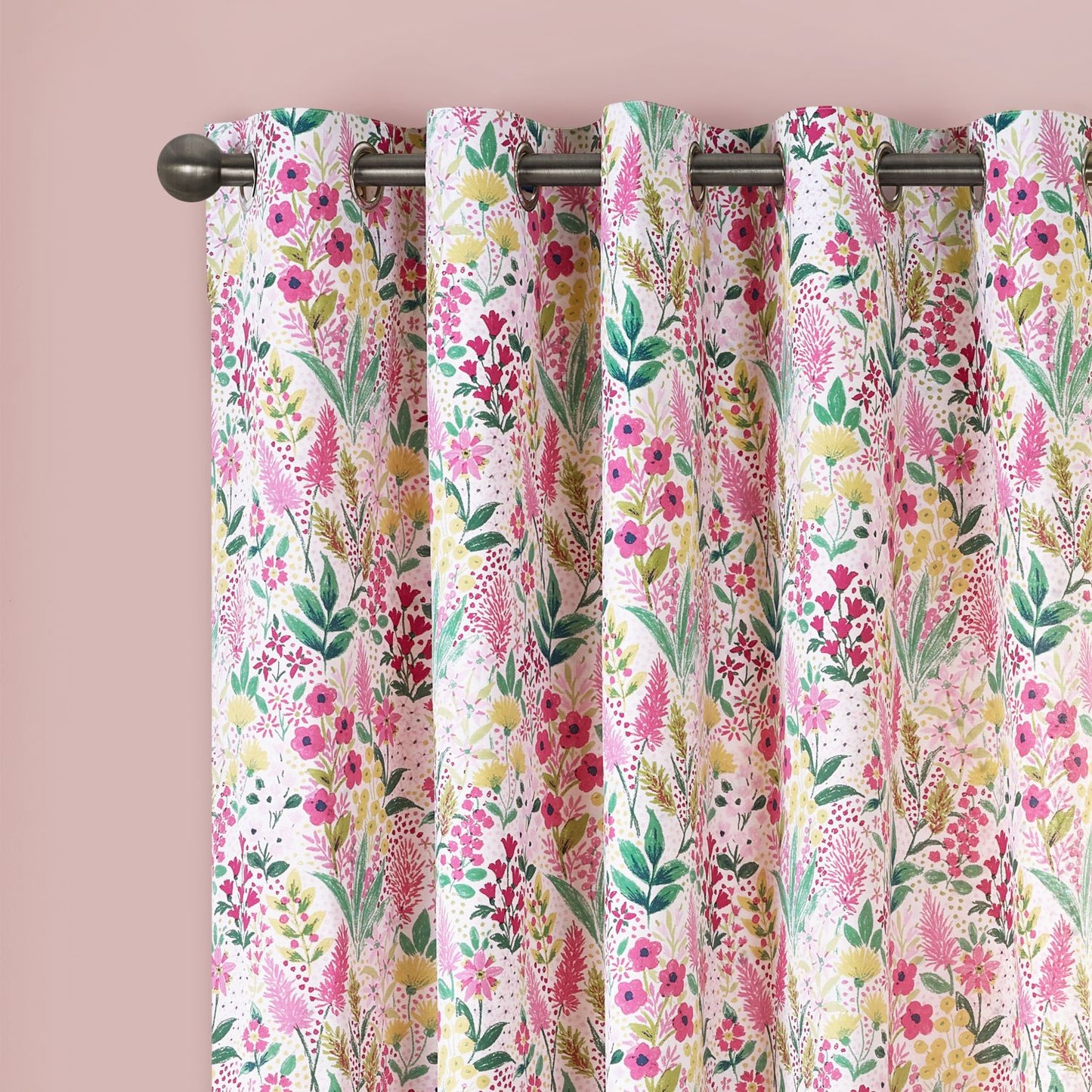 Catherine Lansfield Tilly Pink Floral Fully Reversible Eyelet Curtains