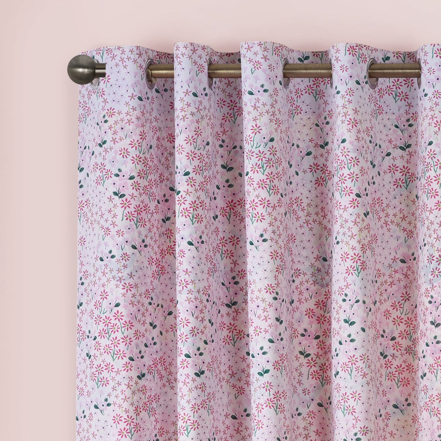 Catherine Lansfield Tilly Pink Floral Fully Reversible Eyelet Curtains