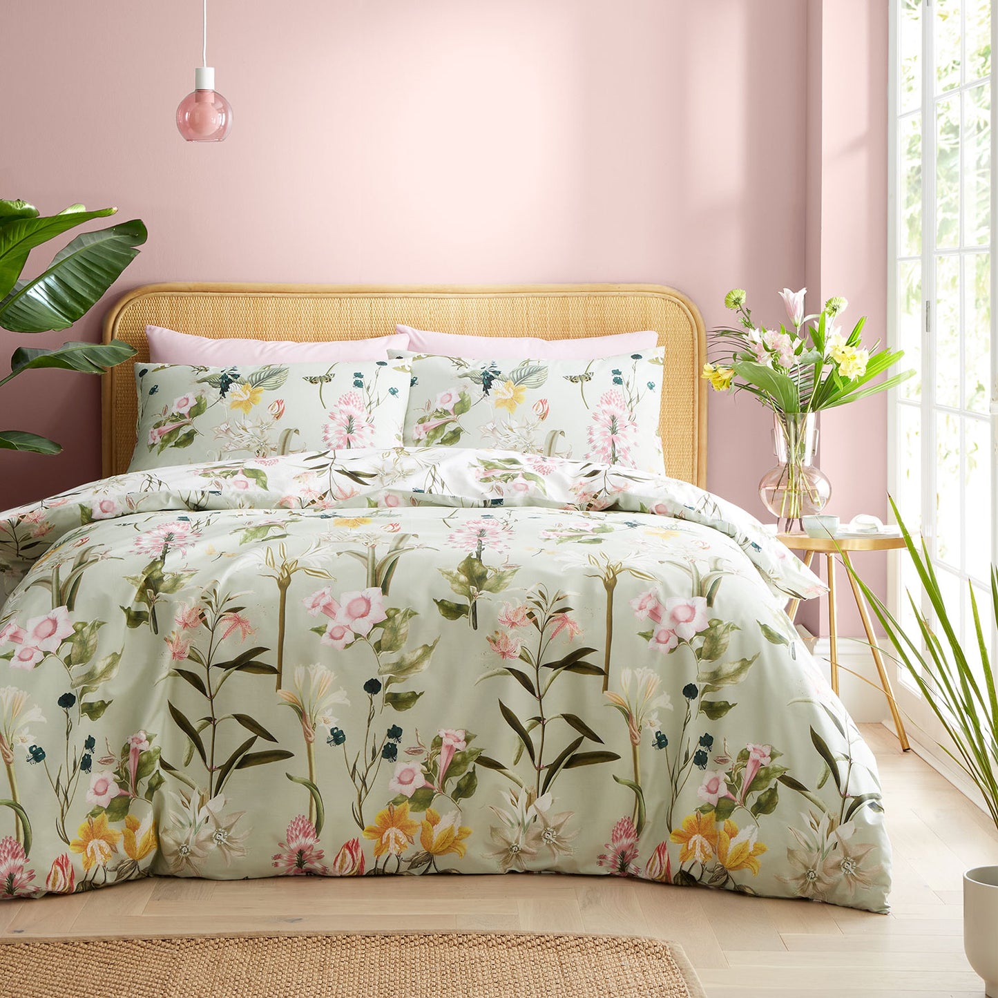 RHS Exotic Floral Green 200TC Cotton Reversible Duvet Set