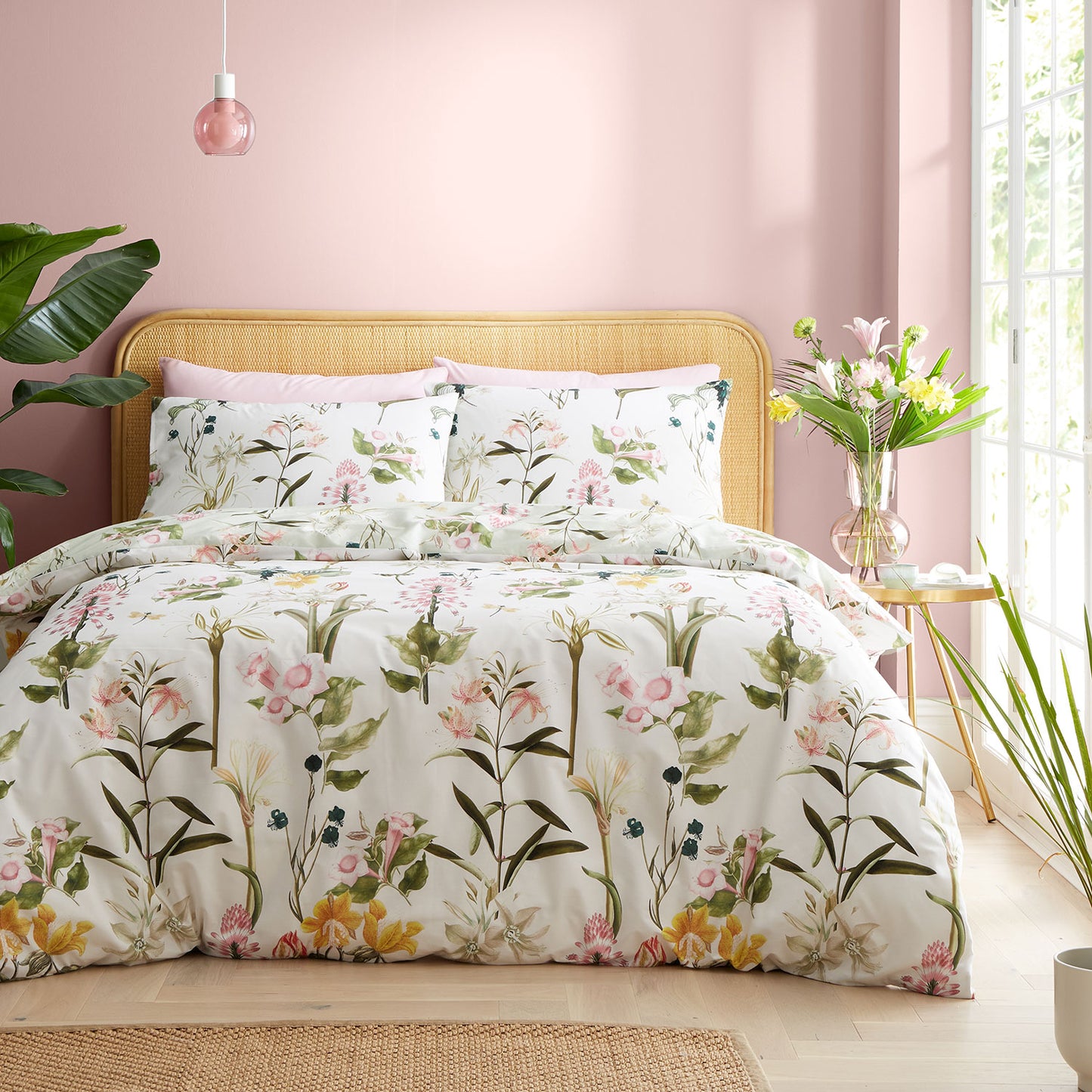 RHS Exotic Floral Green 200TC Cotton Reversible Duvet Set