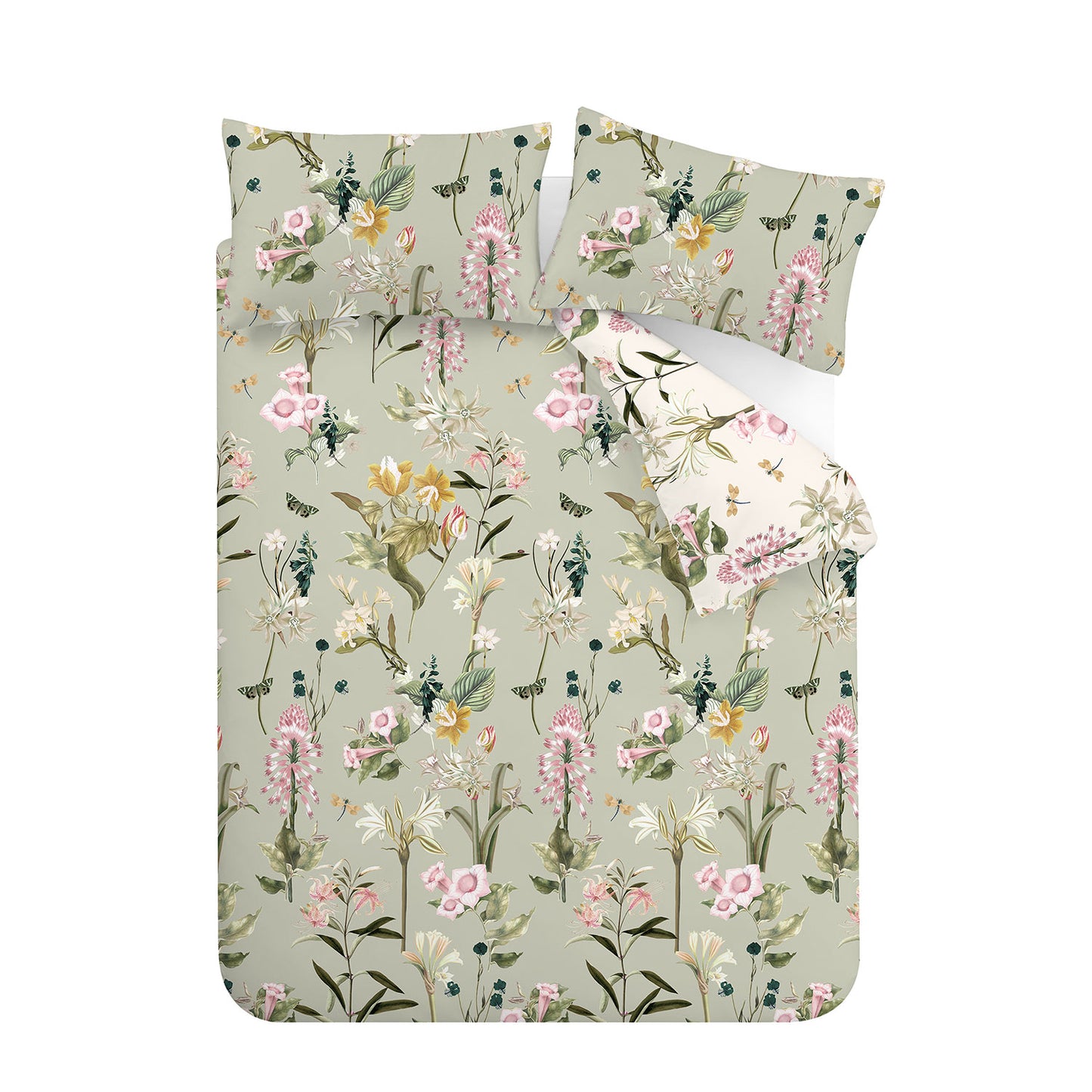 RHS Exotic Floral Green 200TC Cotton Reversible Duvet Set