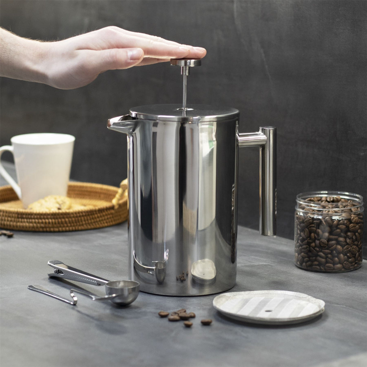 French Press Cafetiere Steel Coffee Maker 1500ml