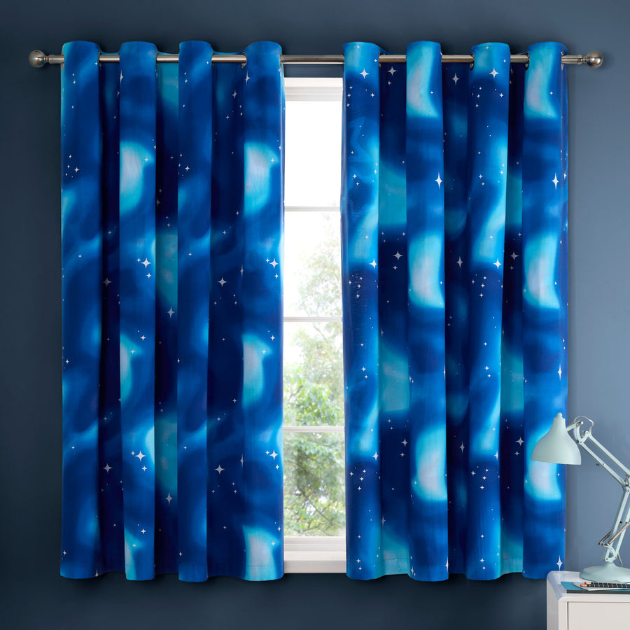 Catherine Lansfield Ombre Stars Blue Fully Reversible Eyelet Curtains