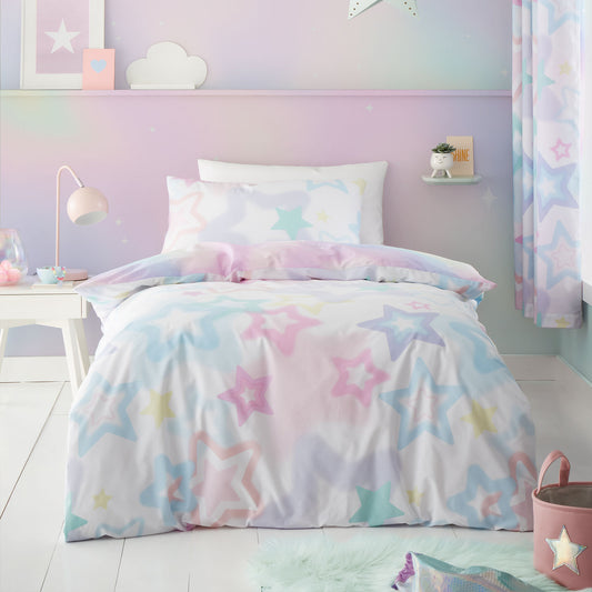 Catherine Lansfield Ombre Stars White Reversible Duvet Set