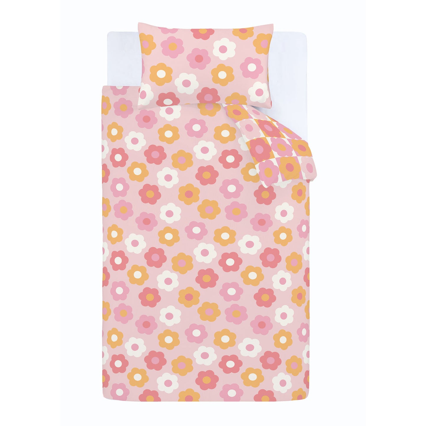 Catherine Lansfield Pink Retro Daisy Reversible Duvet Set