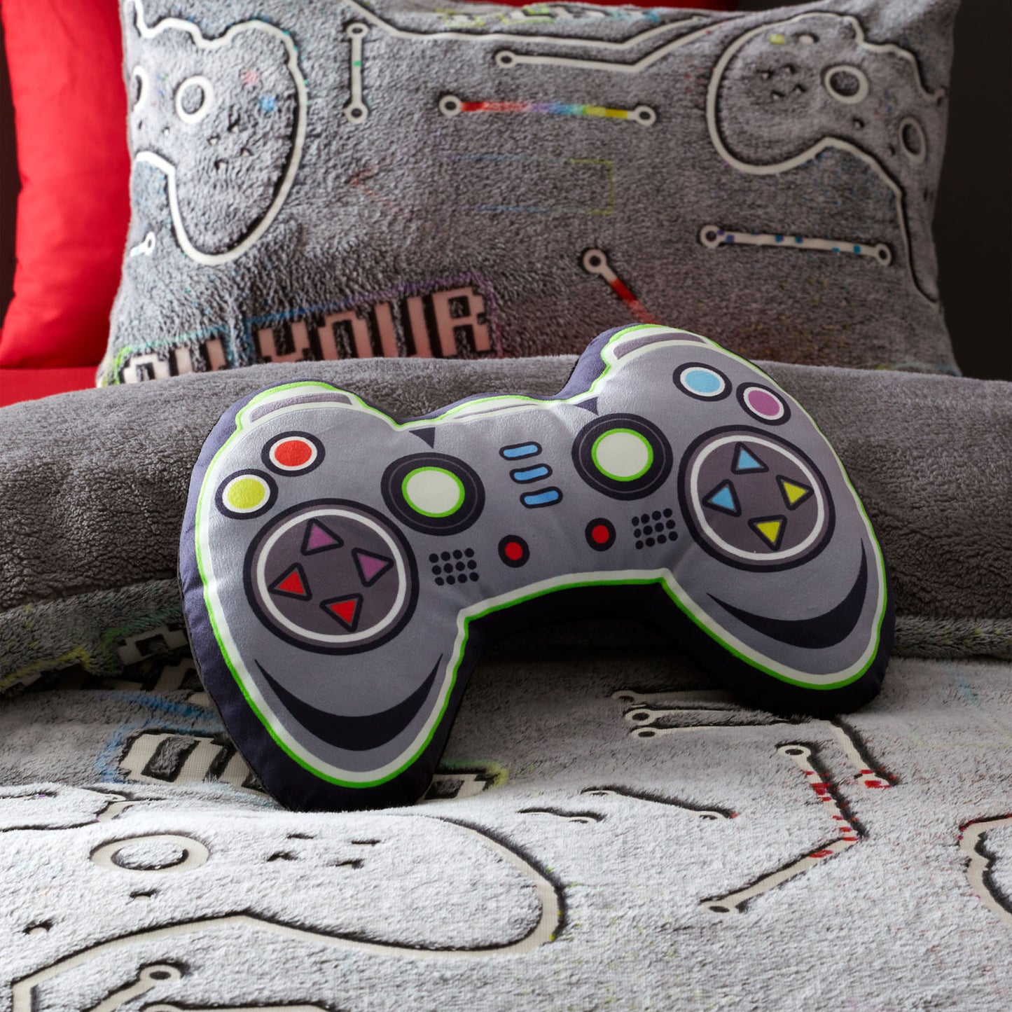 Catherine Lansfield Black Game Over Glow in the Dark Fleece 3D Shaped Cushion