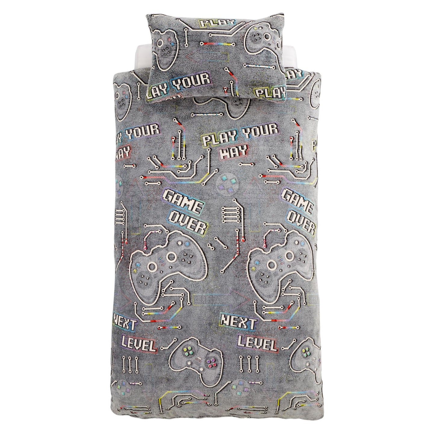 Catherine Lansfield Black Game Over Glow in the Dark Fleece Duvet Set