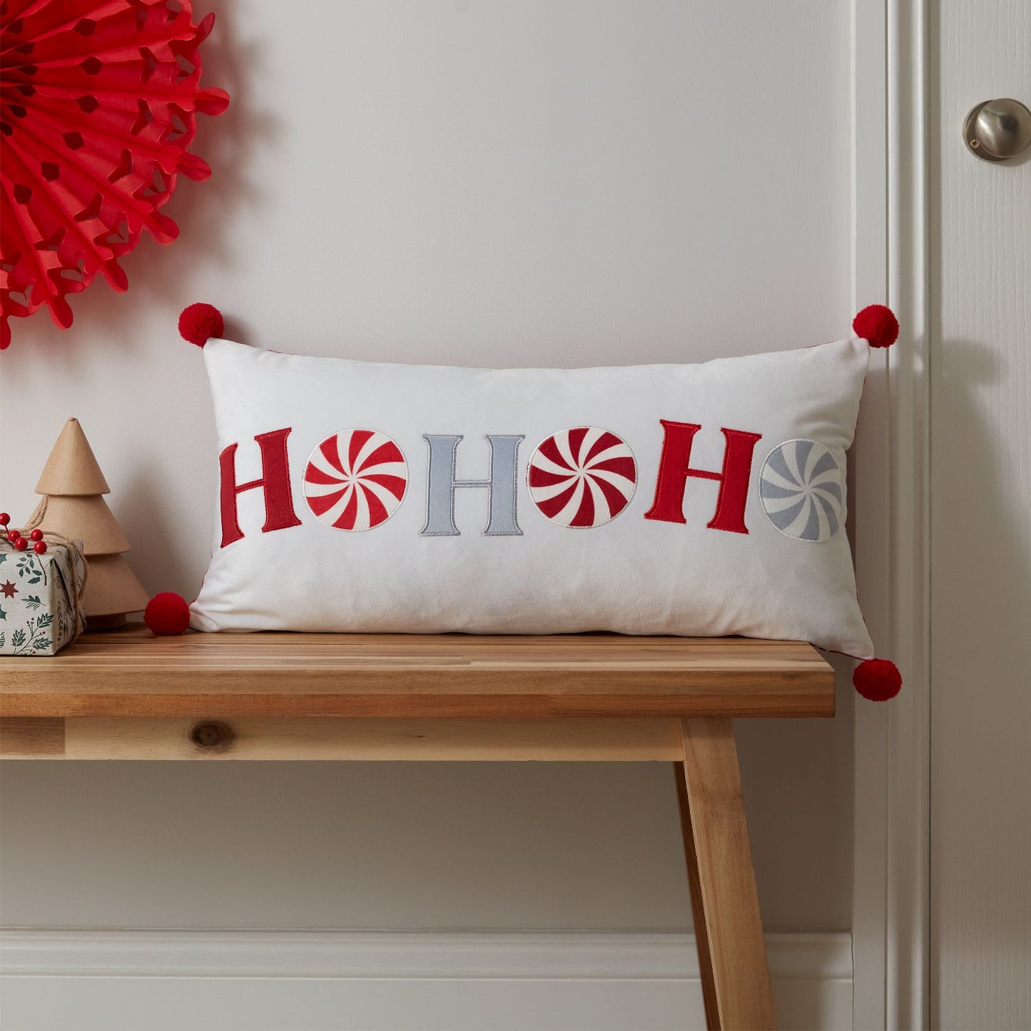 Catherine Lansfield Christmas Ho Ho Ho White Cushion
