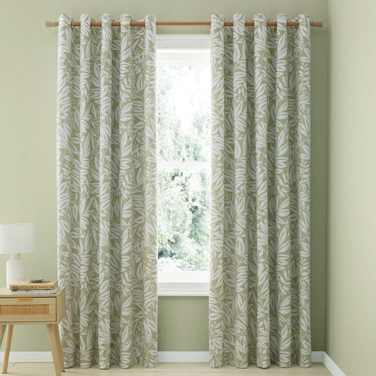 Catherine Lansfield Sorrel Leaf Green Fully Reversible Eyelet Curtains