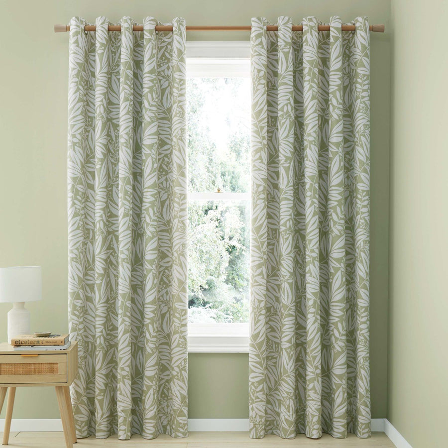 Catherine Lansfield Sorrel Leaf Green Fully Reversible Eyelet Curtains