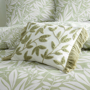 Catherine Lansfield Sorrel Leaves Green Tufted Cotton Cushion