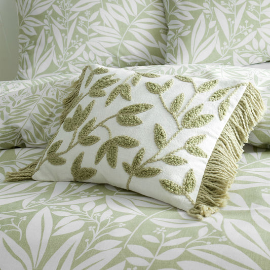 Catherine Lansfield Sorrel Leaves Green Tufted Cotton Cushion