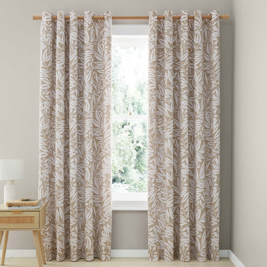 Catherine Lansfield Sorrel Leaf Natural Fully Reversible Eyelet Curtains