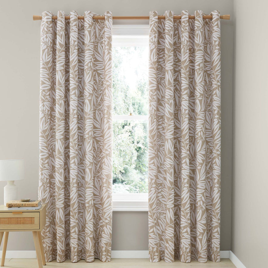 Catherine Lansfield Sorrel Leaf Natural Fully Reversible Eyelet Curtains
