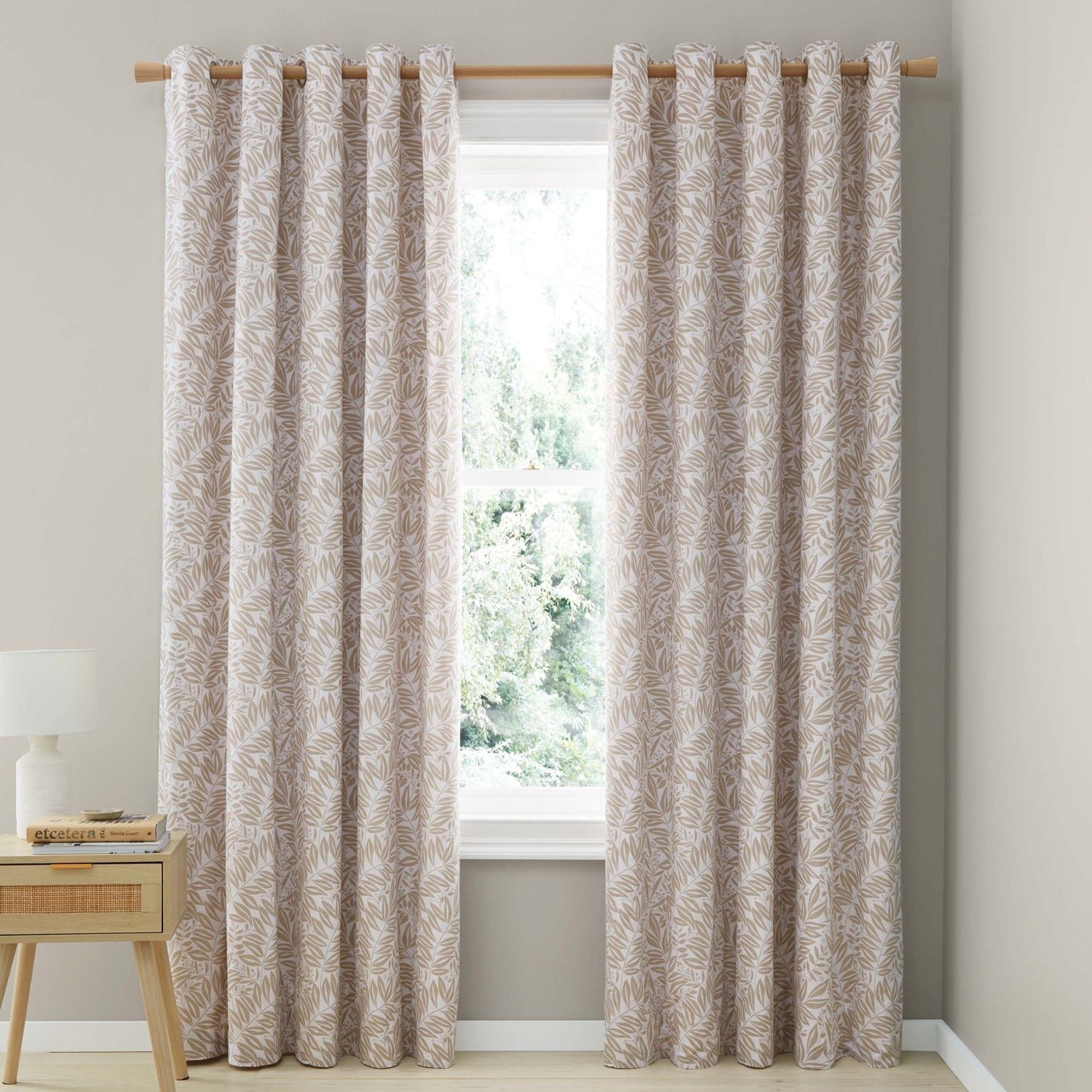 Catherine Lansfield Sorrel Leaf Natural Fully Reversible Eyelet Curtains