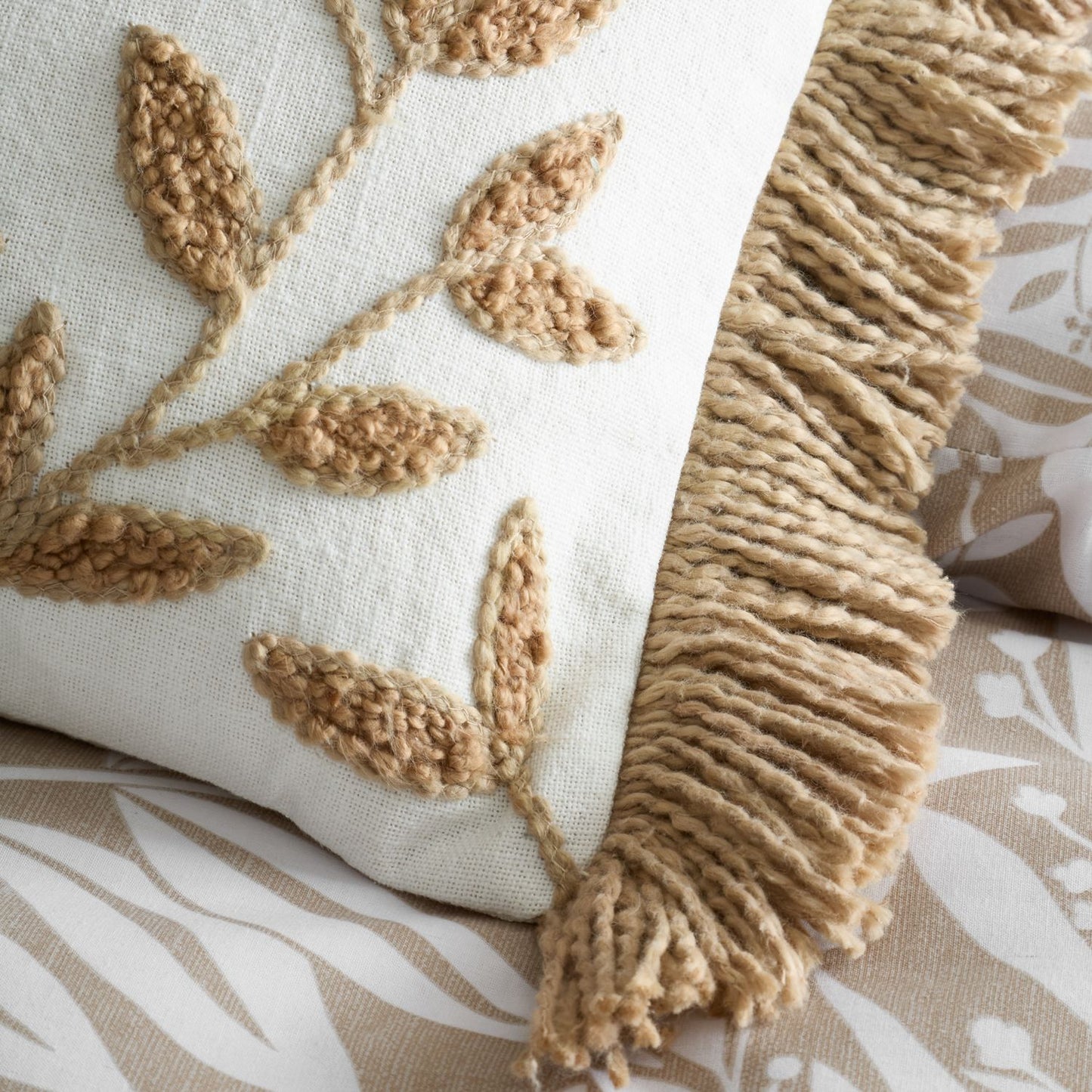 Catherine Lansfield Sorrel Leaves Natural Tufted Cotton Cushion