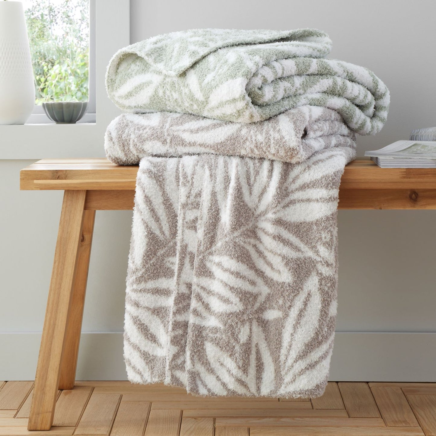 Catherine Lansfield So Soft Sorrel Leaves Natural Blanket Throw