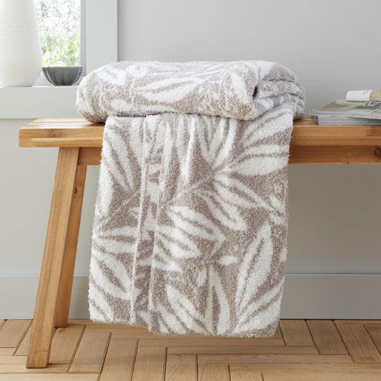 Catherine Lansfield So Soft Sorrel Leaves Natural Blanket Throw
