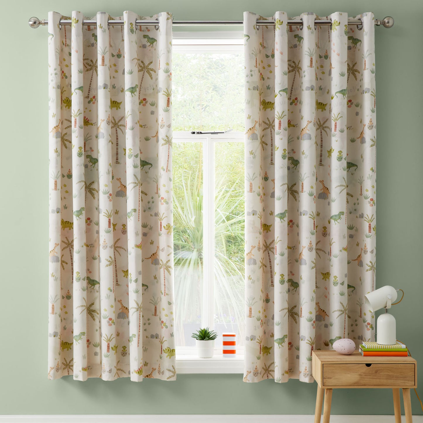 Catherine Lansfield Sleepy Dinosaur Reversible Eyelet Curtains