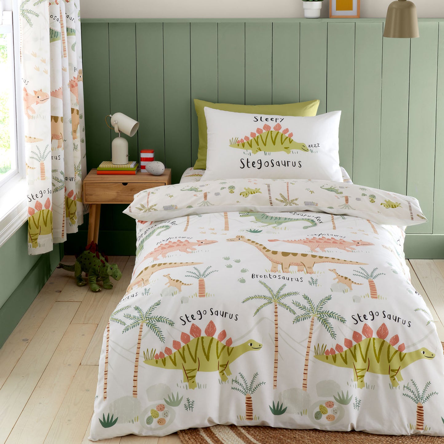 Catherine Lansfield Sleepy Dinosaur Reversible Eyelet Curtains