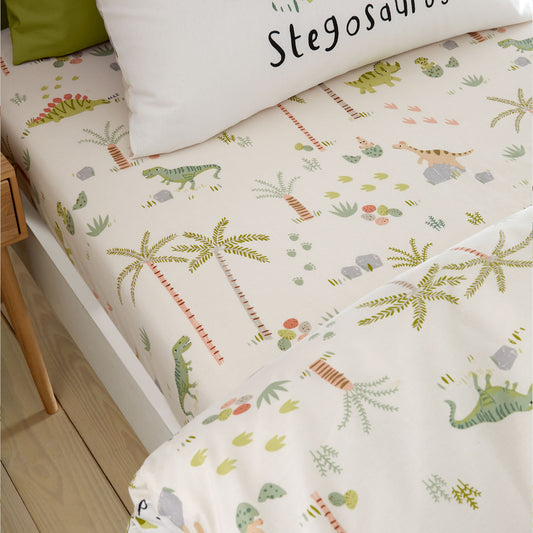 Catherine Lansfield Green Sleepy Dinosaur Fitted Sheet