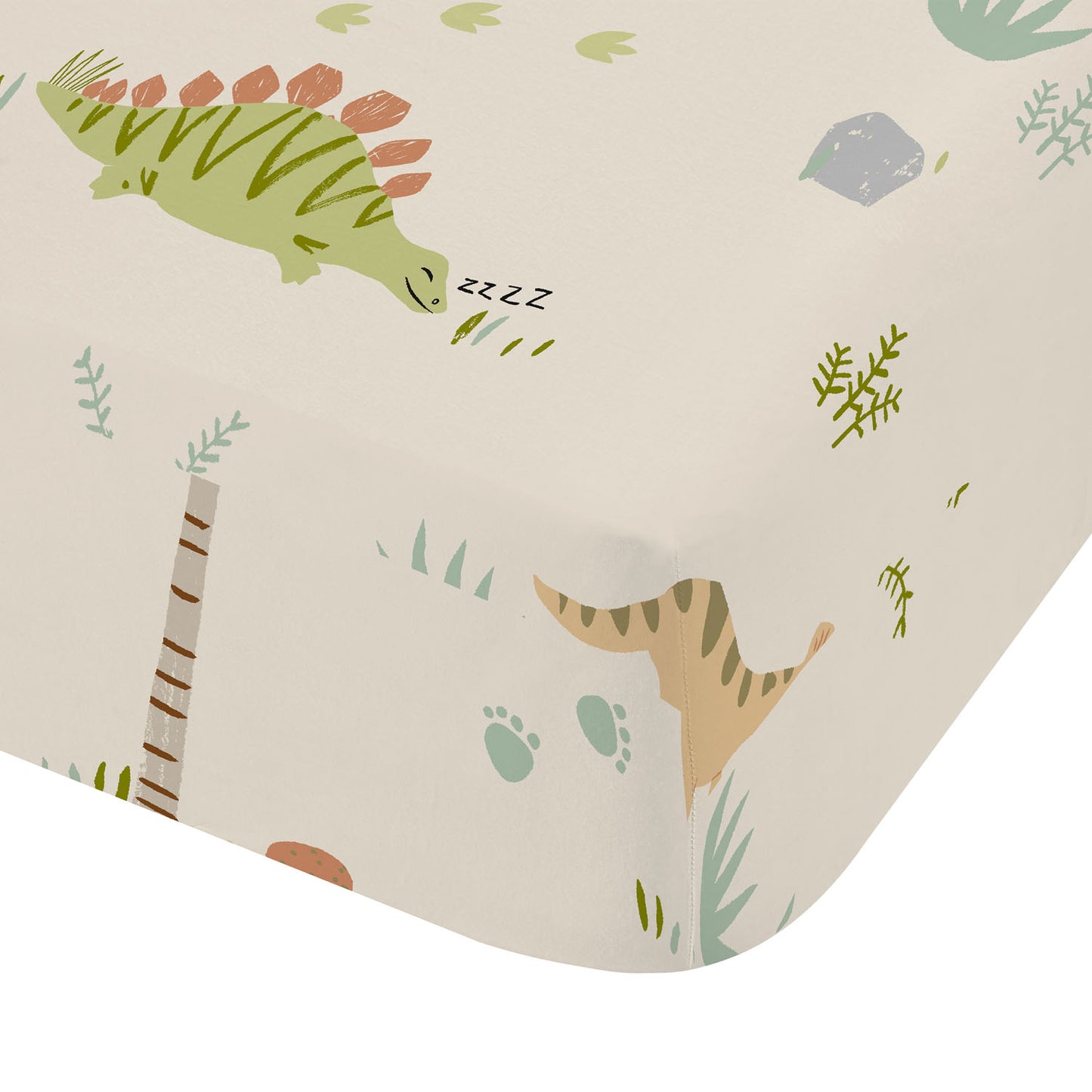 Catherine Lansfield Green Sleepy Dinosaur Fitted Sheet