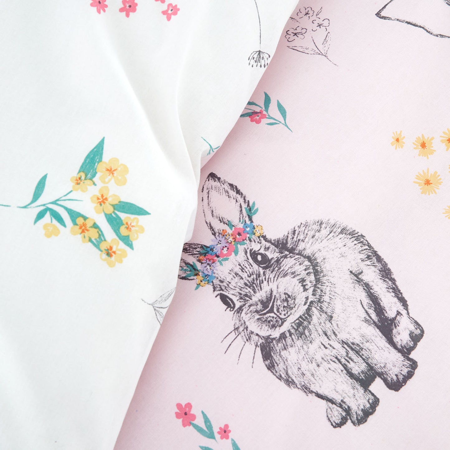 Catherine Lansfield Pink Bunny Tails Ditsy Flowers Reversible Duvet Set