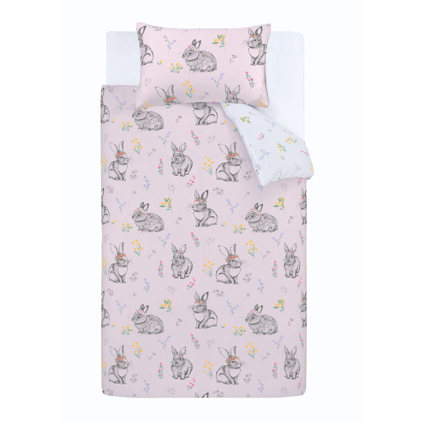 Catherine Lansfield Pink Bunny Tails Ditsy Flowers Reversible Duvet Set