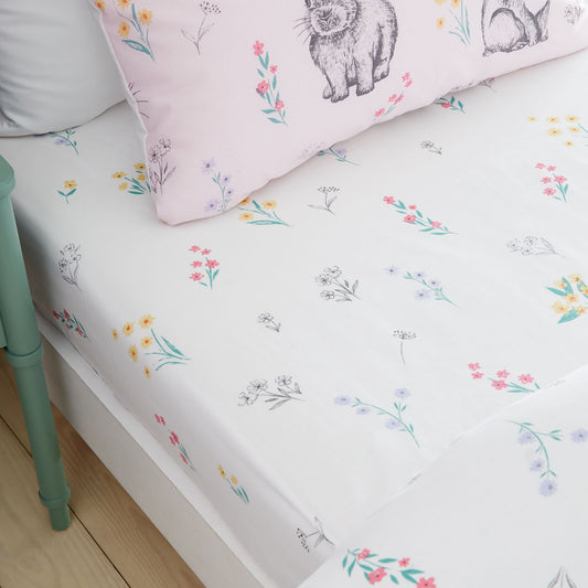 Catherine Lansfield White Bunny Tails Ditsy Flowers Fitted Sheet