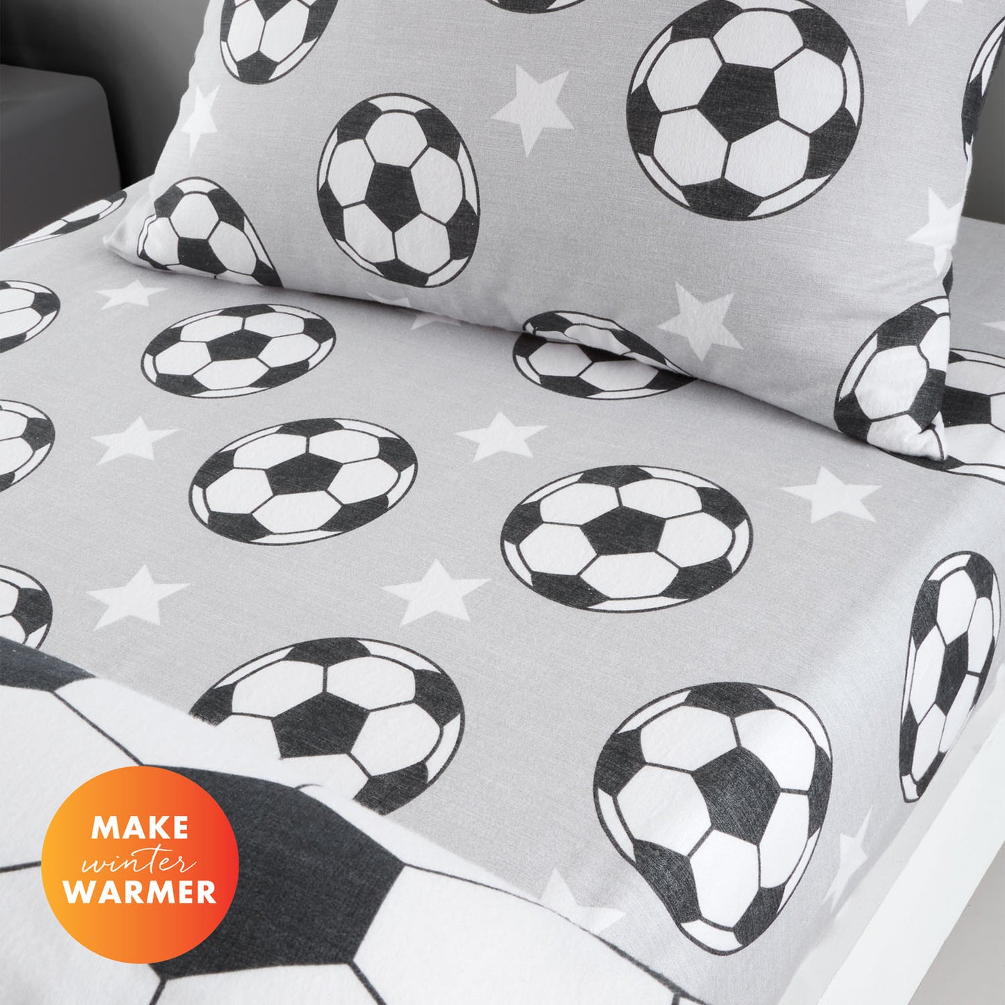 Catherine Lansfield Brushed Cotton Football Stars Grey Fitted Sheet