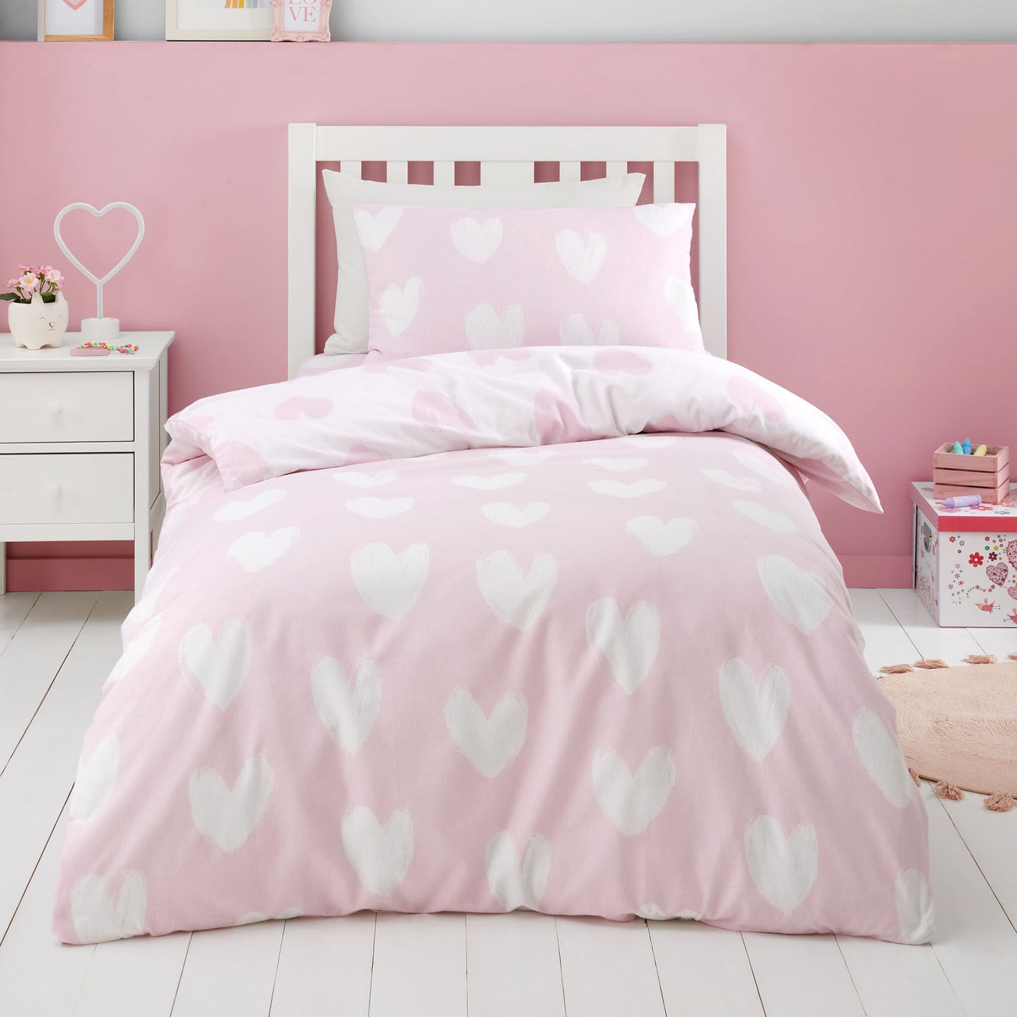 Catherine Lansfield Brushed Cotton Hearts Reversible Duvet Set