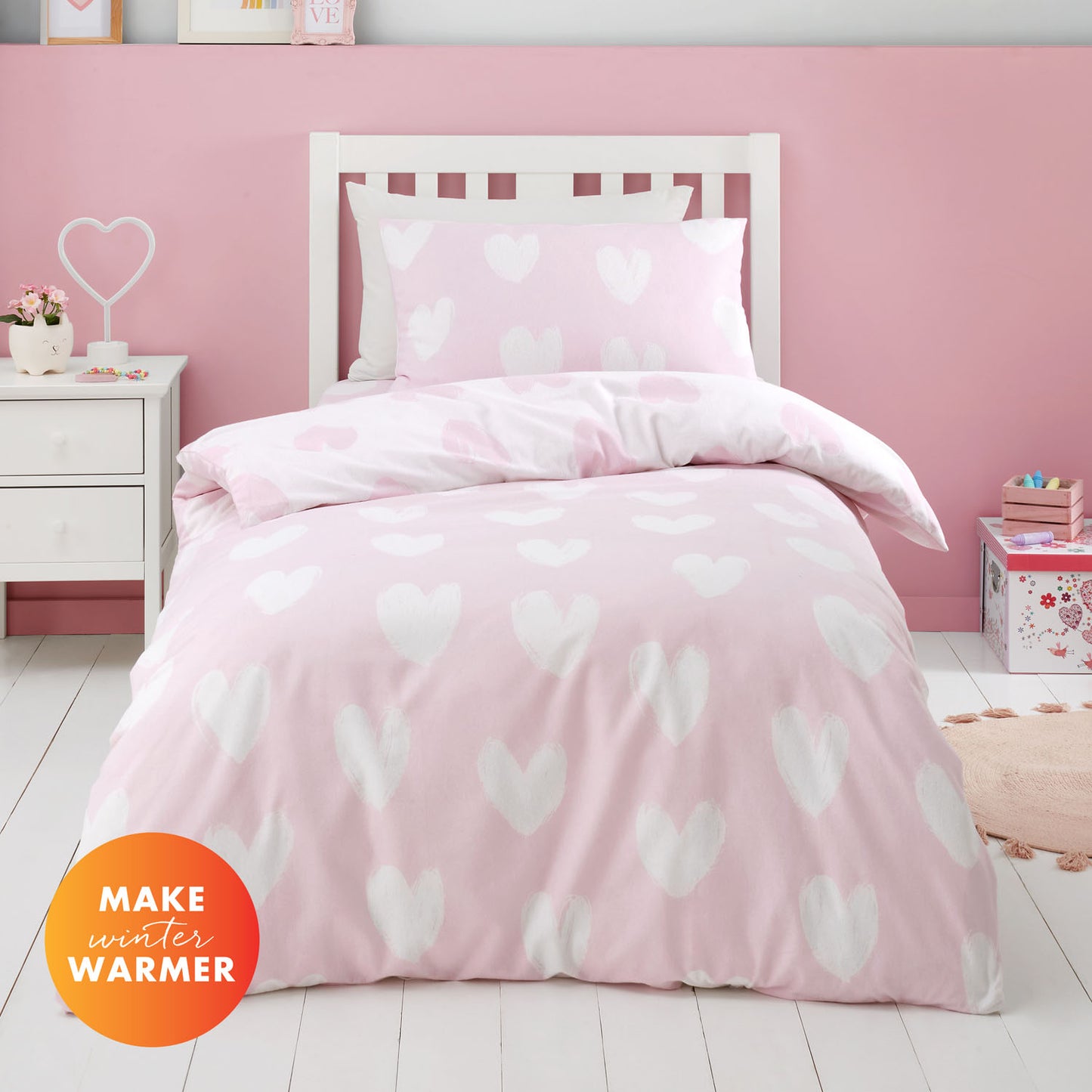 Catherine Lansfield Brushed Cotton Hearts Reversible Duvet Set