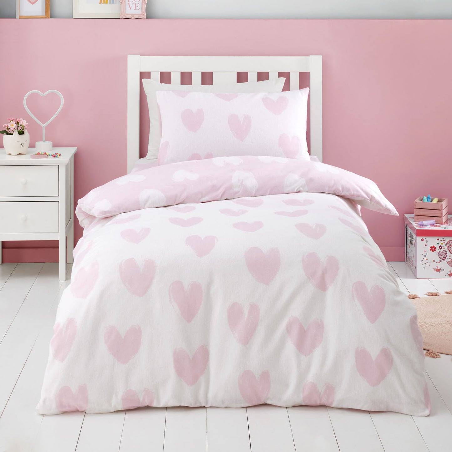 Catherine Lansfield Brushed Cotton Hearts Reversible Duvet Set