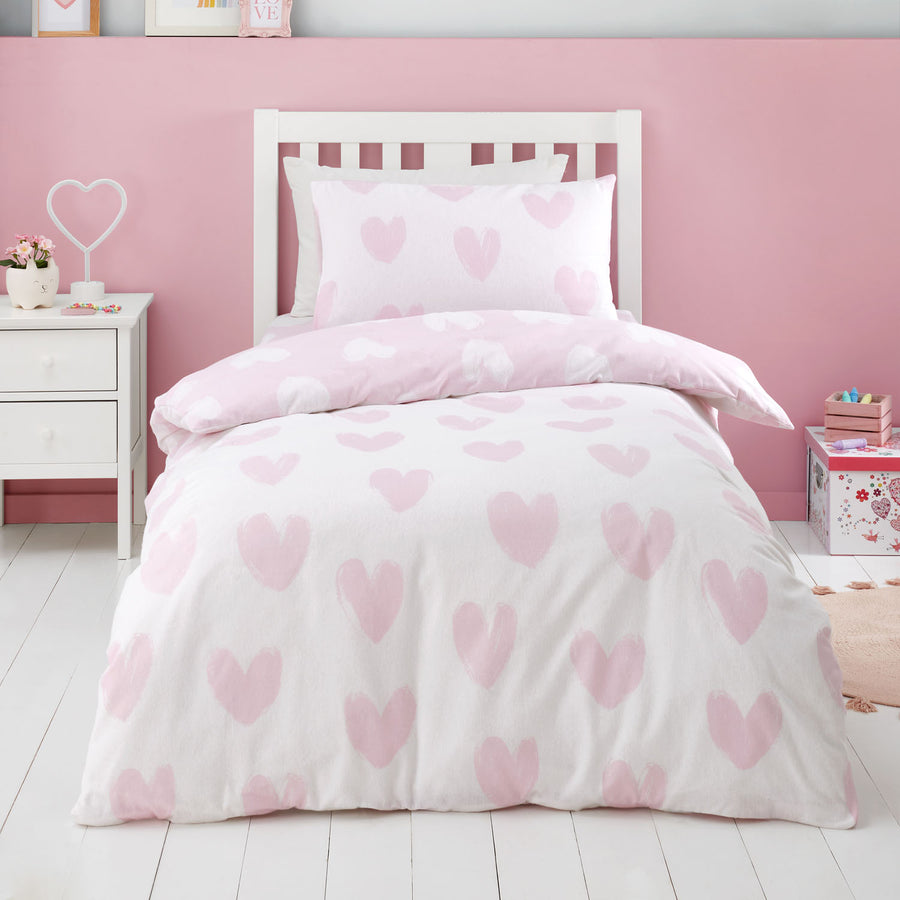 Catherine Lansfield Brushed Cotton Hearts Reversible Duvet Set
