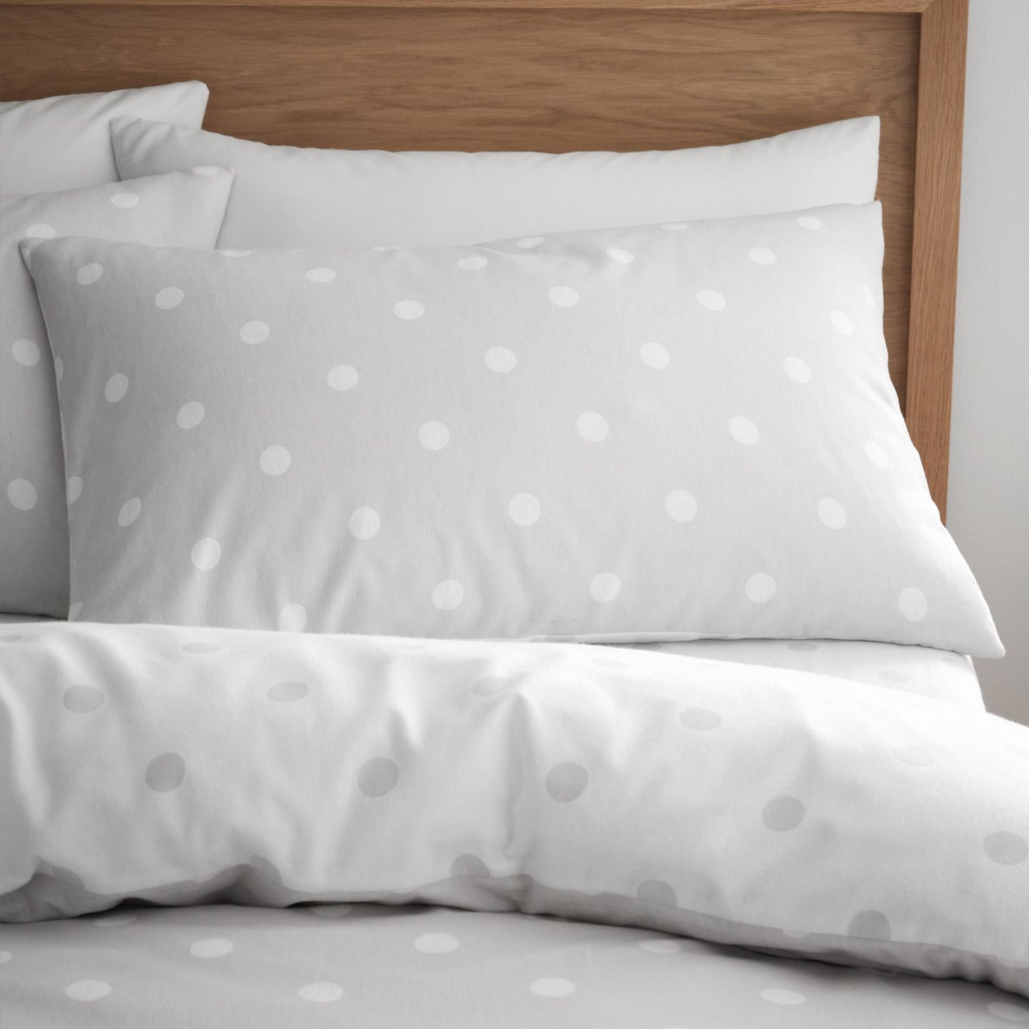 Catherine Lansfield Polka Dot Grey Brushed Cotton Reversible Duvet Set