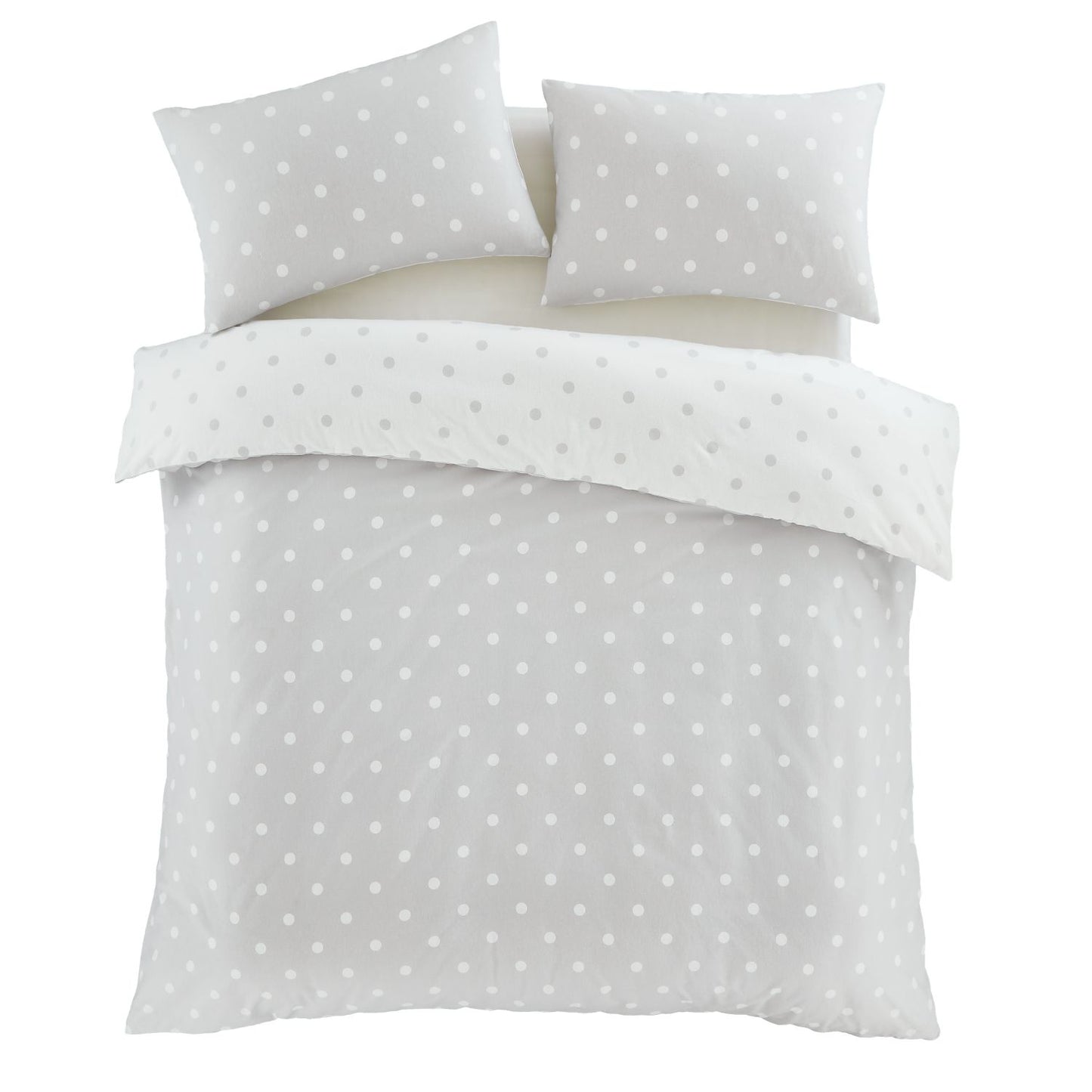 Catherine Lansfield Polka Dot Grey Brushed Cotton Reversible Duvet Set