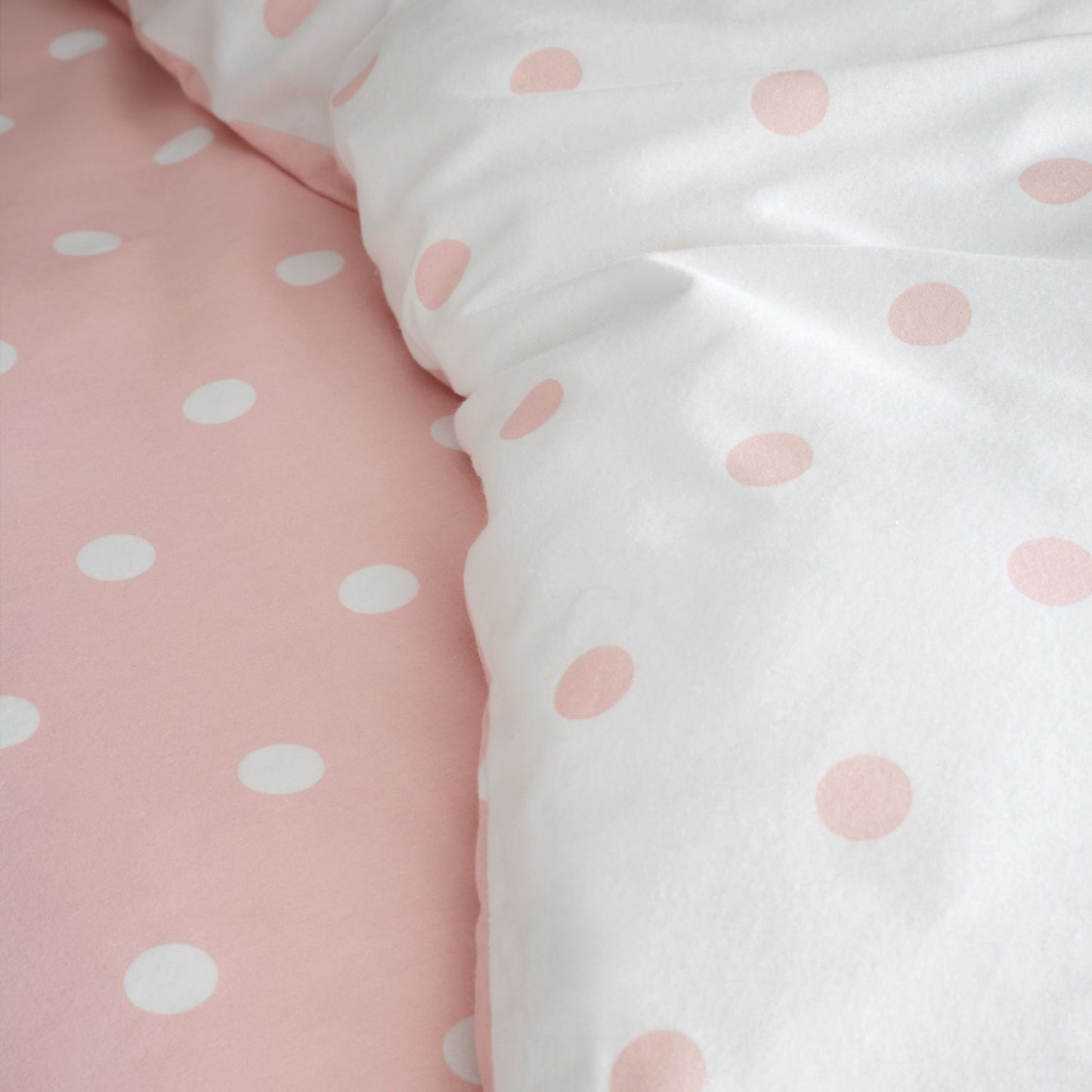 Catherine Lansfield Polka Dot Pink Brushed Cotton Reversible Duvet Set