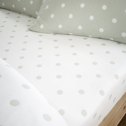 Catherine Lansfield Polka Dot Green Brushed Cotton Fitted Sheet