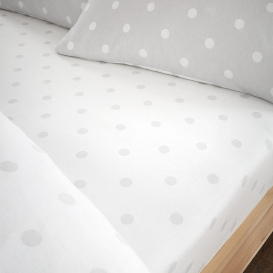 Catherine Lansfield Polka Dot Grey Brushed Cotton Fitted Sheet