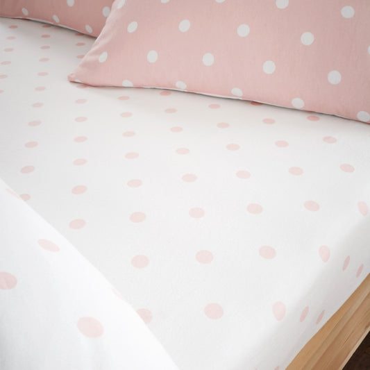 Catherine Lansfield Polka Dot Pink Brushed Cotton Fitted Sheet