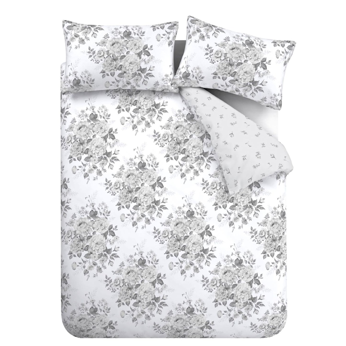 Catherine Lansfield Elinda Grey Floral Reversible Duvet Set