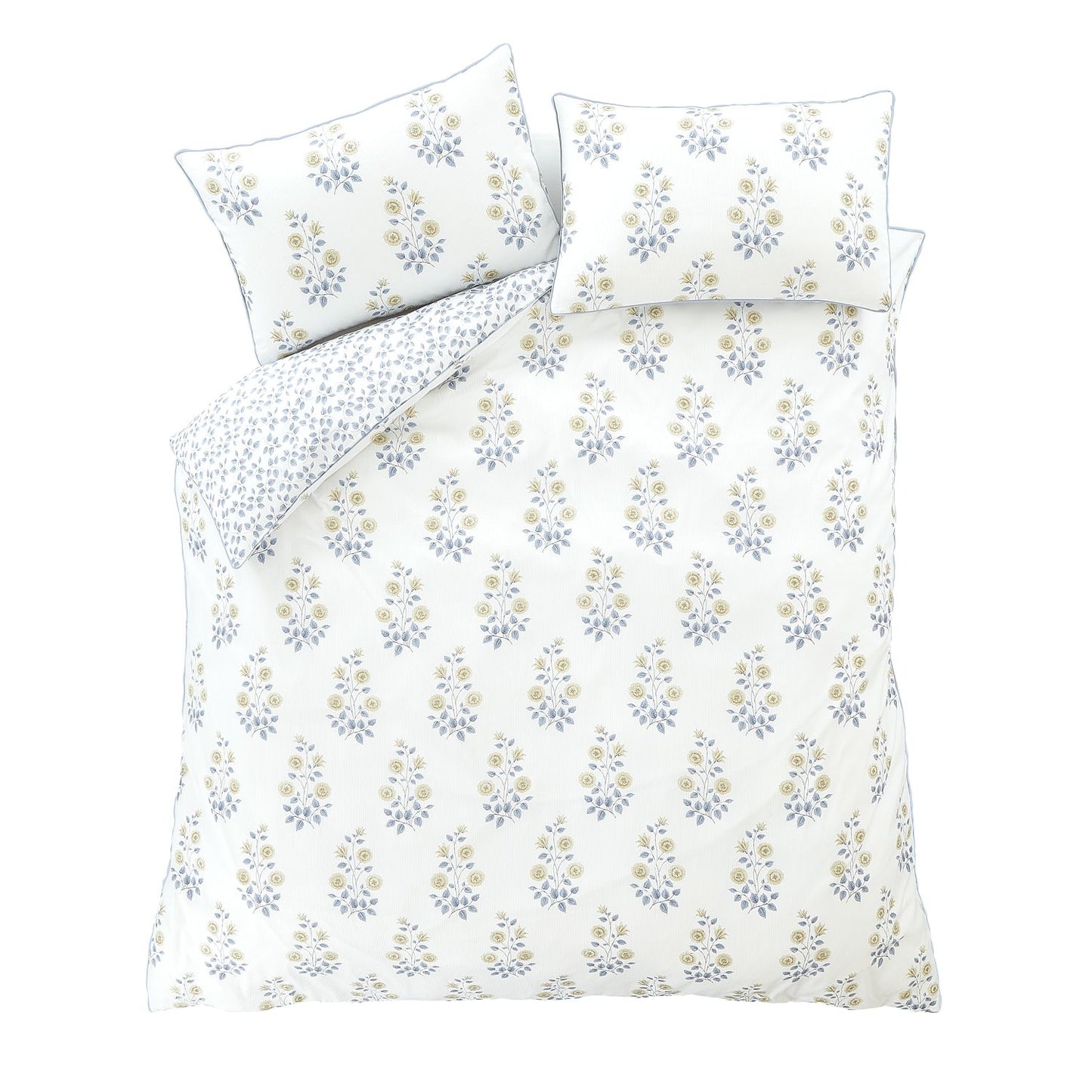 Bianca Eloise White Floral 230TC Cotton Satin Stripe Duvet Set