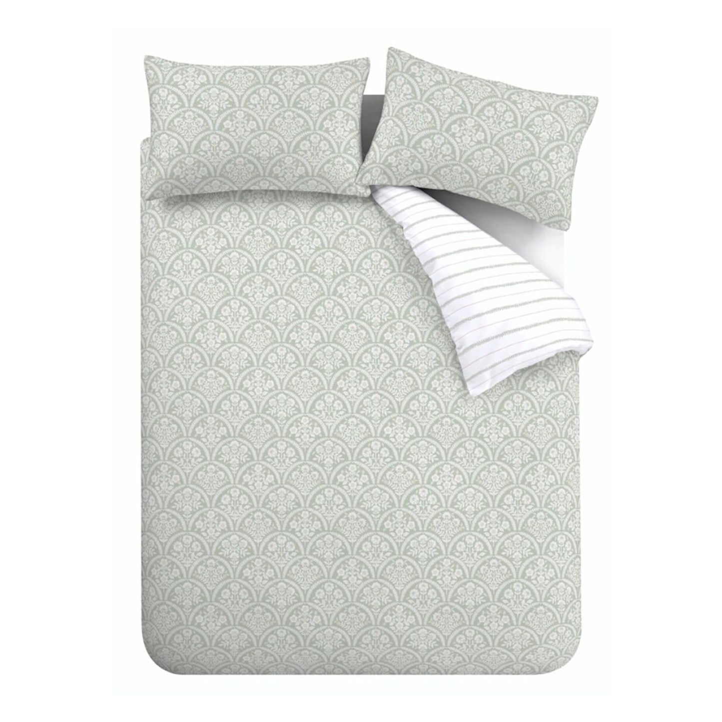 Bianca Scallop Soft Green Floral Reversible Cotton Percale Duvet Set