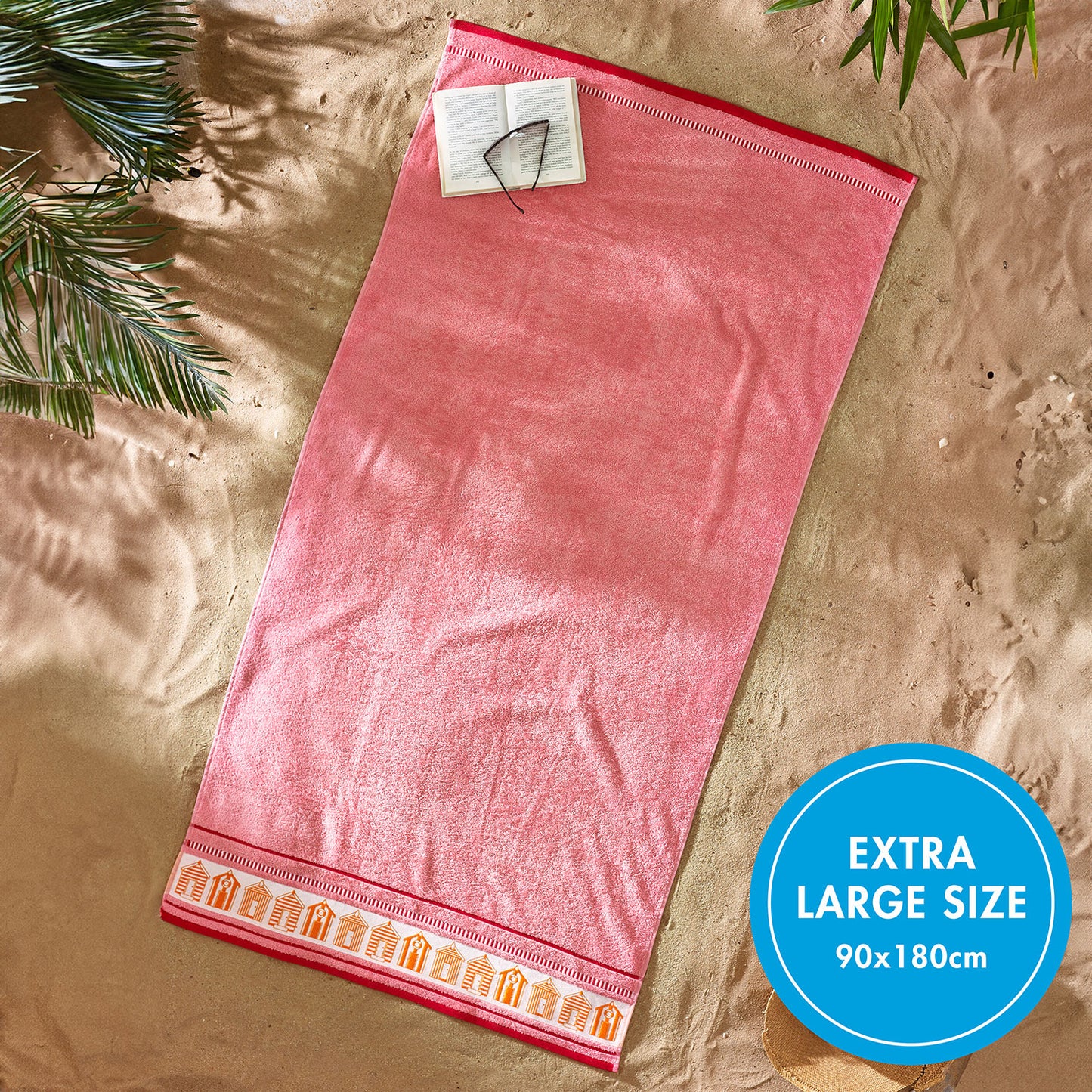 Catherine Lansfield Beach Huts Coral Extra Large Cotton Beach Towel