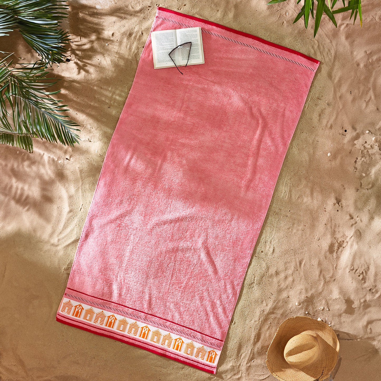 Catherine Lansfield Beach Huts Coral Extra Large Cotton Beach Towel