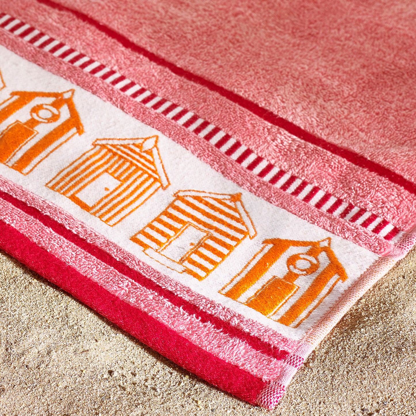 Catherine Lansfield Beach Huts Coral Extra Large Cotton Beach Towel