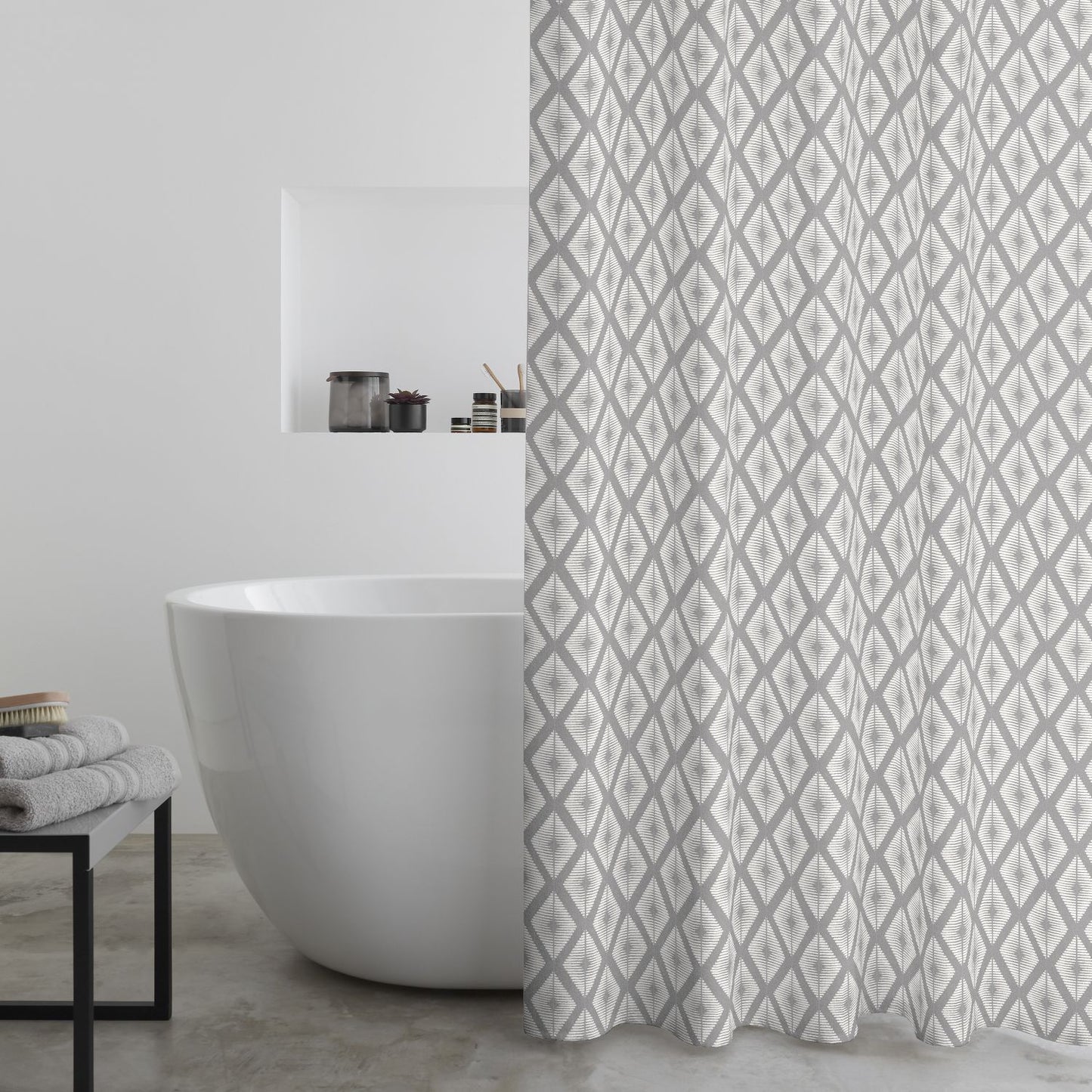 Catherine Lansfield Aztec Diamond Silver Grey Shower Curtain Panel
